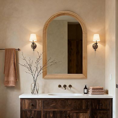 TOEMOA Arched Wood Framed Wall Mirror for Bathroom Vanity Living Room Decor
