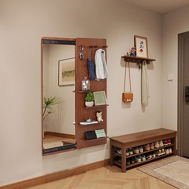 TOEMOA Modern Wall Mounted Full Length Mirror with Shelf and Hook