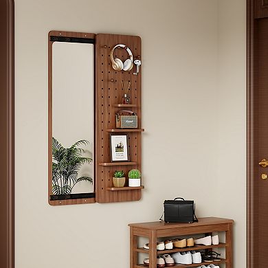 TOEMOA Modern Wall Mounted Full Length Mirror with Shelf and Hook