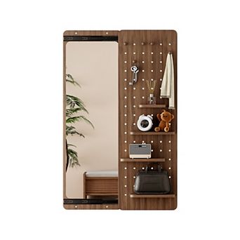 TOEMOA Modern Wall Mounted Full Length Mirror with Shelf and Hook