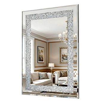 TOEMOA Large Modern Silver Decorative Rectangle Wall Mirror with Beveled Edge