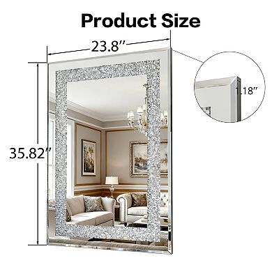 TOEMOA Large Modern Silver Decorative Rectangle Wall Mirror with Beveled Edge