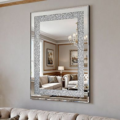 TOEMOA Large Modern Silver Decorative Rectangle Wall Mirror with Beveled Edge