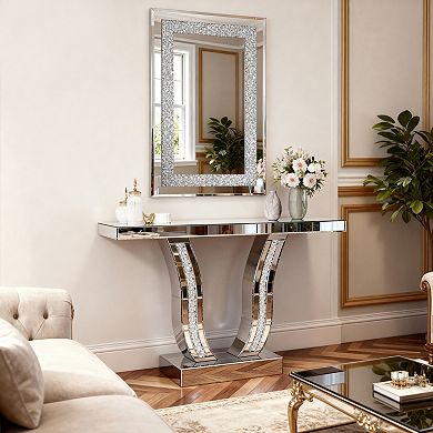 TOEMOA Large Modern Silver Decorative Rectangle Wall Mirror with Beveled Edge