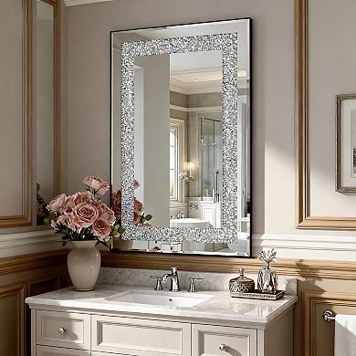 TOEMOA Large Modern Silver Decorative Rectangle Wall Mirror with Beveled Edge