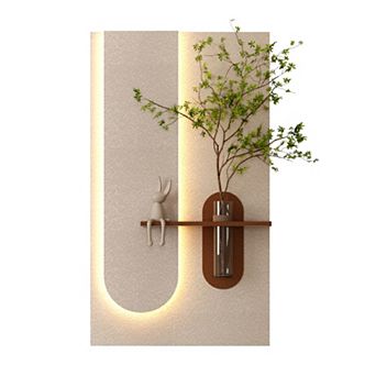 TOEMOA 3D Illuminated Wall Art with Simulated Plants and Glass Vase Sculpture
