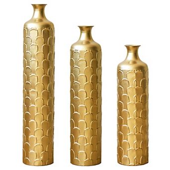 TOEMOA Set of 3 Textured Metal Floor Vases for Modern Home Decor Centerpiece