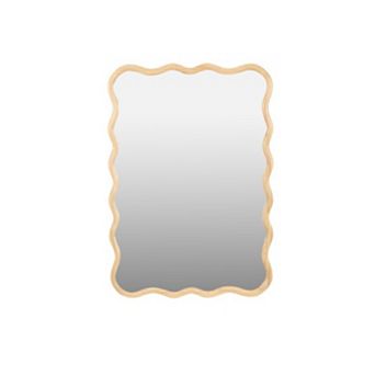 TOEMOA Modern Wave Design Solid Wood Rectangle Wall Mirror HD Reflection