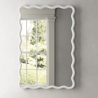TOEMOA Modern Wave Design Solid Wood Rectangle Wall Mirror HD Reflection
