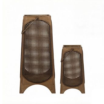 TOEMOA Vintage Metal Lantern Set with Textured Mesh Panels and Arched Legs