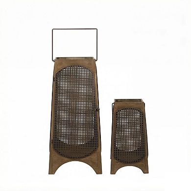 TOEMOA Vintage Metal Lantern Set with Textured Mesh Panels and Arched Legs