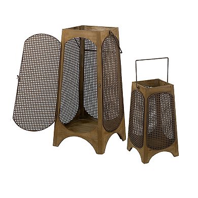 TOEMOA Vintage Metal Lantern Set with Textured Mesh Panels and Arched Legs
