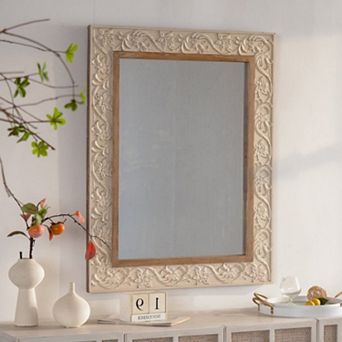 TOEMOA Vintage Carved Pattern Rectangular Wall Mirror With Ornate Frame