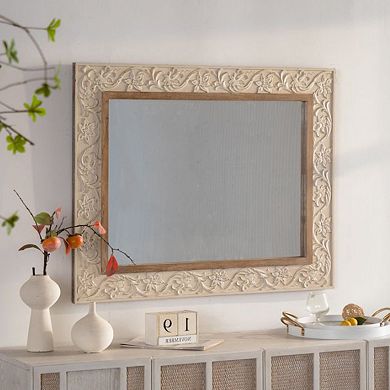 TOEMOA Vintage Carved Pattern Rectangular Wall Mirror With Ornate Frame