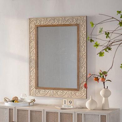 TOEMOA Vintage Carved Pattern Rectangular Wall Mirror With Ornate Frame