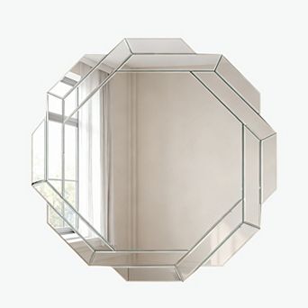 TOEMOA Large Octagonal Frameless Wall Mirror with Beveled Edge Design