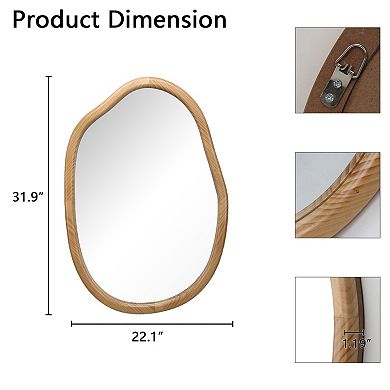 TOEMOA Asymmetrical Wavy Wall Mirror with Wood Frame for Modern Room Decor