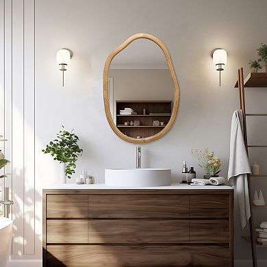 TOEMOA Asymmetrical Wavy Wall Mirror with Wood Frame for Modern Room Decor