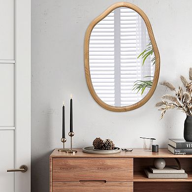 TOEMOA Asymmetrical Wavy Wall Mirror with Wood Frame for Modern Room Decor