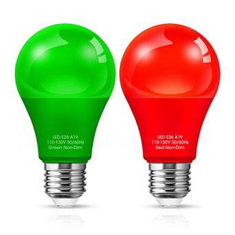 Red & Green A19 LED Light Bulbs 60W Equivalent, Christmas Special Non Dimmable Holiday, 2 Pack