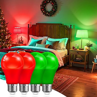 Red & Green A19 LED Light Bulbs 60W Equivalent, Christmas Special Non Dimmable Holiday, 2 Pack
