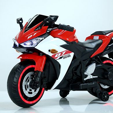 TOEMOA 12V Kids Ride-On Motorcycle with Training Wheels and LED Lights
