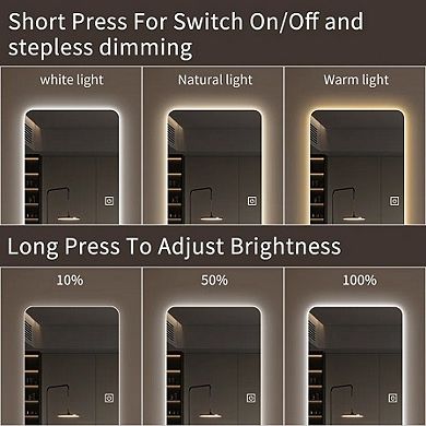TOEMOA Full Length Illuminated Wall Mirror with Dimmable LED Lighting
