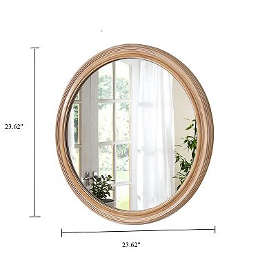TOEMOA Round Ribbed Wood Frame Wall Mirror for Bathroom Bedroom Entryway Decor