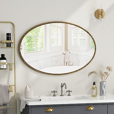 TOEMOA Oval Retro Mirror with Decorative Iron Frame Wall Hanging Decor