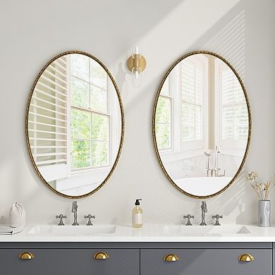 TOEMOA Oval Retro Mirror with Decorative Iron Frame Wall Hanging Decor