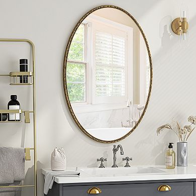 TOEMOA Oval Retro Mirror with Decorative Iron Frame Wall Hanging Decor