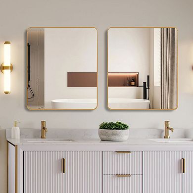 TOEMOA Large Square Framed Bathroom Wall Mirror with Premium Metal Frame
