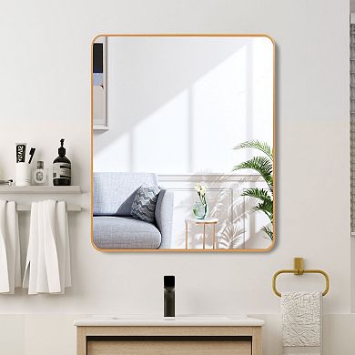 TOEMOA Large Square Framed Bathroom Wall Mirror with Premium Metal Frame
