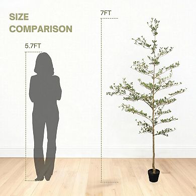 TOEMOA 7FT Artificial Olive Tree with Plastic Pot for Indoor Home Living Room Corner Decor