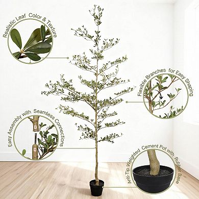 TOEMOA 7FT Artificial Olive Tree with Plastic Pot for Indoor Home Living Room Corner Decor