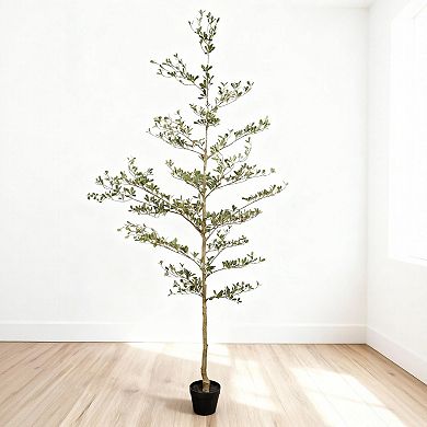 TOEMOA 7FT Artificial Olive Tree with Plastic Pot for Indoor Home Living Room Corner Decor