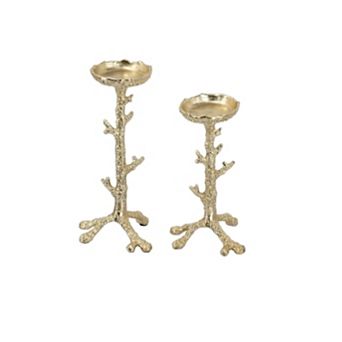 TOEMOA Set of 2 Aluminum Pillar Candle Holders with Coral Branch Design