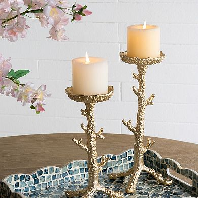 TOEMOA Set of 2 Aluminum Pillar Candle Holders with Coral Branch Design