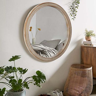 TOEMOA Round Decorative Wall Mirror with Woven Rattan-Textured Frame
