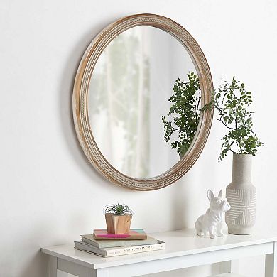 TOEMOA Round Decorative Wall Mirror with Woven Rattan-Textured Frame