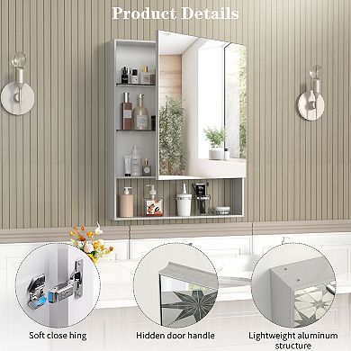 TOEMOA Wall Mounted Bathroom Medicine Cabinet with Mirror and Adjustable Shelves