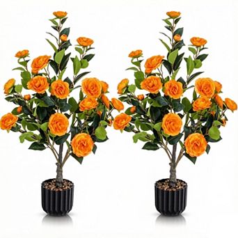 TOEMOA Set of Two Artificial Flowering Tree with Vibrant Blooms for Home and Office Decor