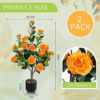 TOEMOA Set of Two Artificial Flowering Tree with Vibrant Blooms for Home and Office Decor
