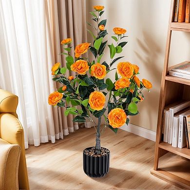 TOEMOA Set of Two Artificial Flowering Tree with Vibrant Blooms for Home and Office Decor