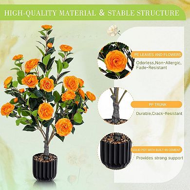 TOEMOA Set of Two Artificial Flowering Tree with Vibrant Blooms for Home and Office Decor