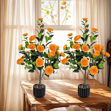 TOEMOA Set of Two Artificial Flowering Tree with Vibrant Blooms for Home and Office Decor