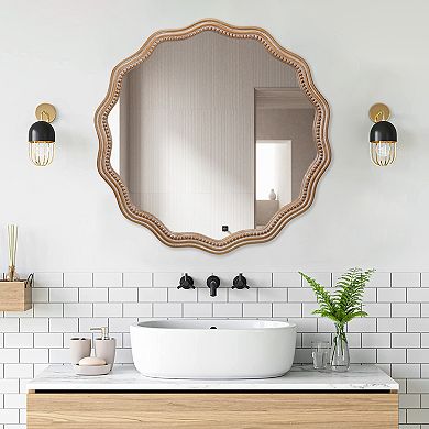 TOEMOA Decorative Round Wall Mirror with Wavy Frame for Modern Home Decor