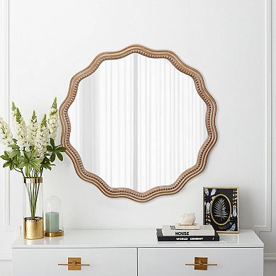 TOEMOA Decorative Round Wall Mirror with Wavy Frame for Modern Home Decor