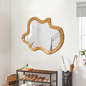 TOEMOA Irregular Shaped Wall Mirror with Natural Wood Frame Decorative Accent