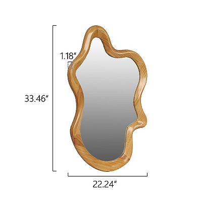 TOEMOA Irregular Shaped Wall Mirror with Natural Wood Frame Decorative Accent